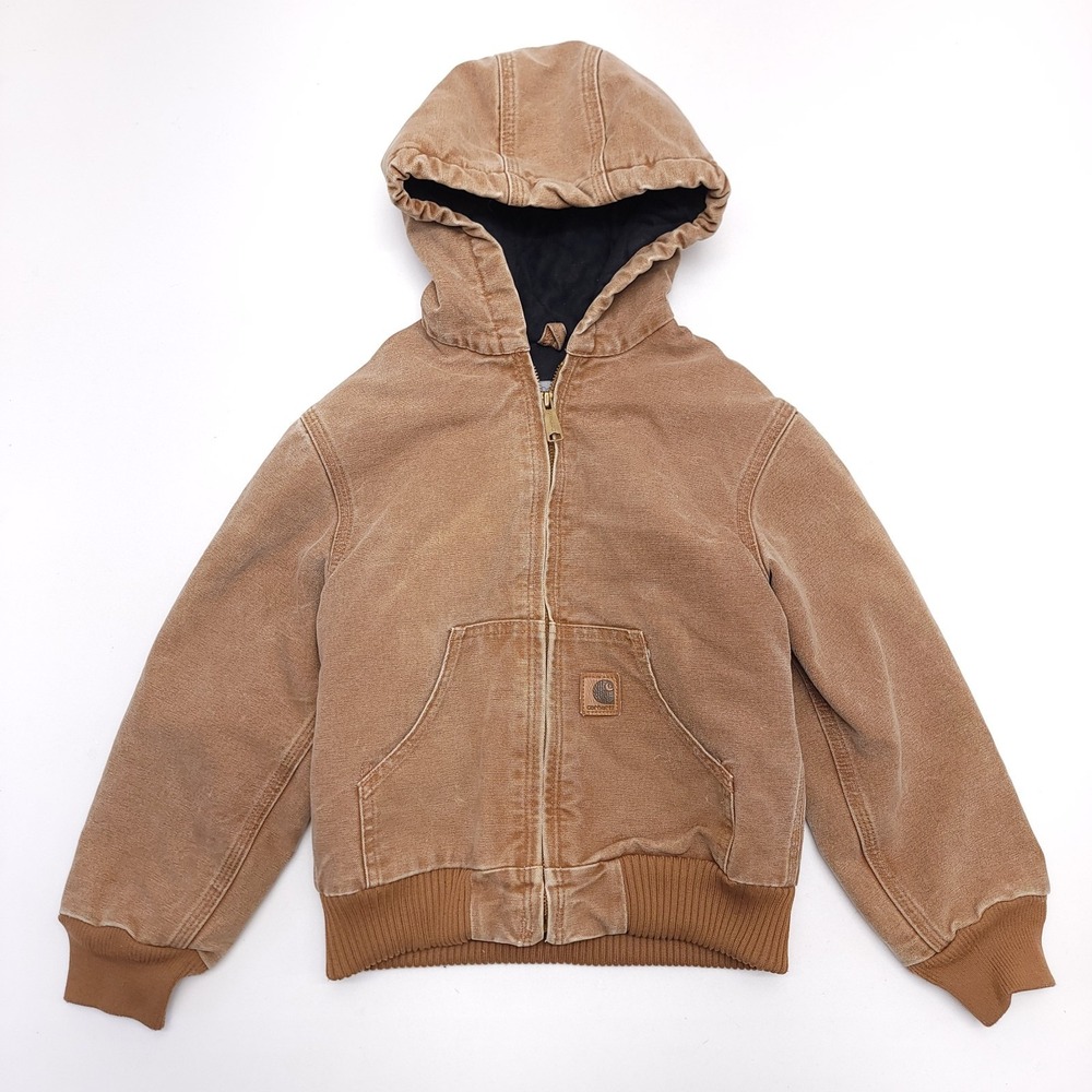 Carhartt Youth Boys Jacket Coat Hood Quilt Lined Duct‎ Brown Med (8) - Picture 2 of 8